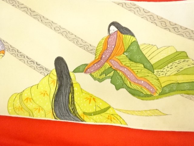 JAPANESE KIMONO / ANTIQUE SHIOZE HISTORICAL FIGURE PATTERN NAGOYA OBI